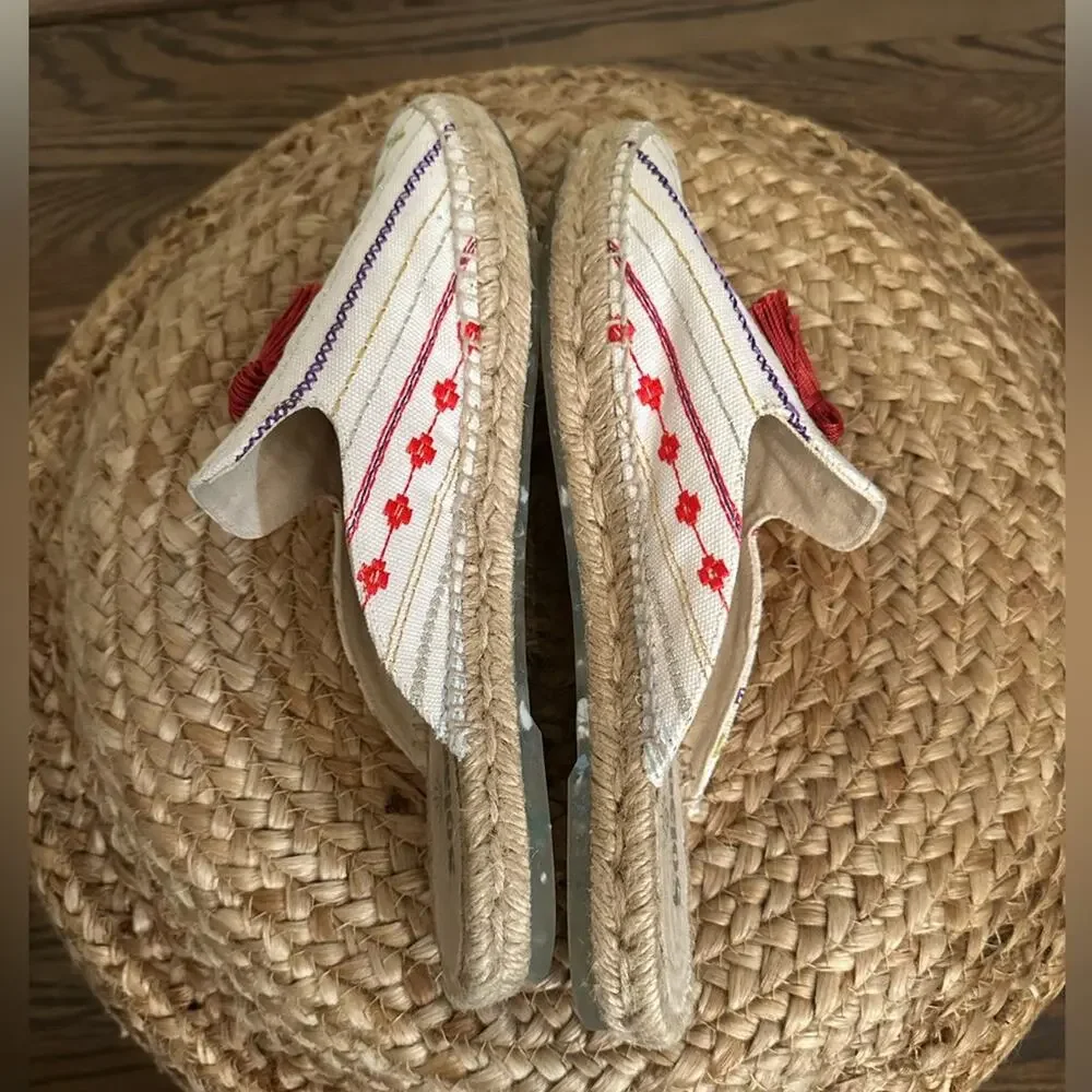 Solana Artisanal Espadrille Mule Slides Tassel Embroidered Made in Spain Size 9